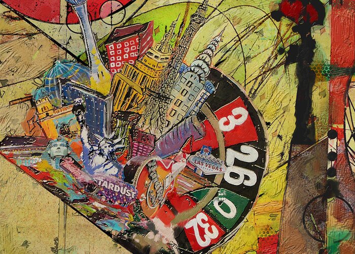Las Vegas Greeting Card featuring the painting Las Vegas Collage by Corporate Art Task Force