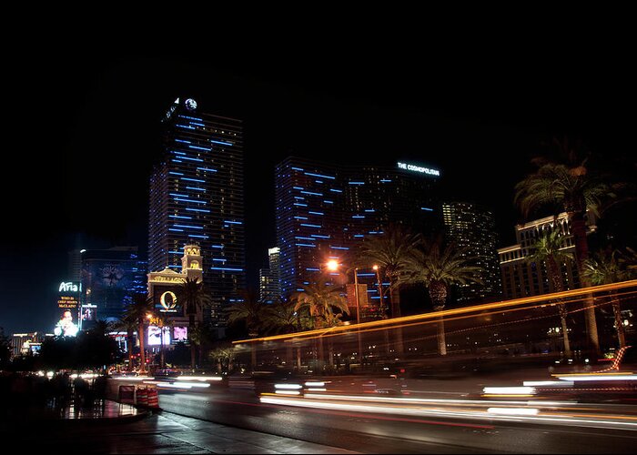 Tranquility Greeting Card featuring the photograph Las Vegas Night Streets by Mitch Diamond