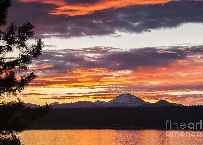 Lassen Peak Greeting Card featuring the photograph Lassen Peak lake sunset by Ken Brown