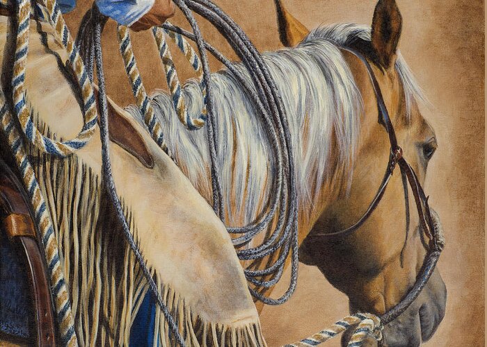 Cowboy Greeting Card featuring the painting Lariat and Leather by Kim Lockman