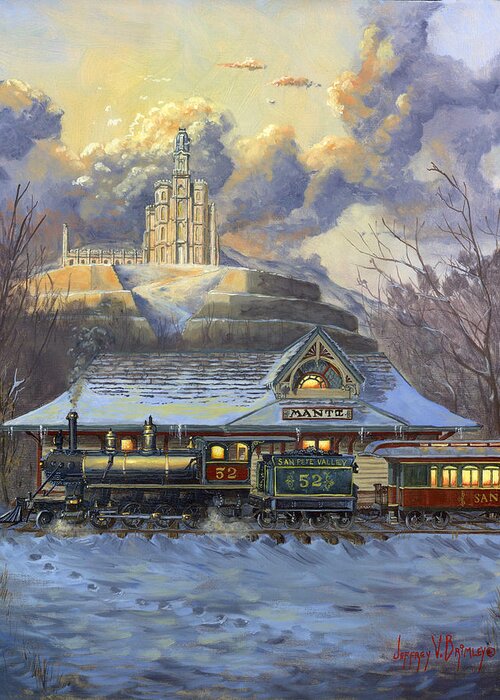 Train Greeting Card featuring the painting Last Leg by Jeff Brimley