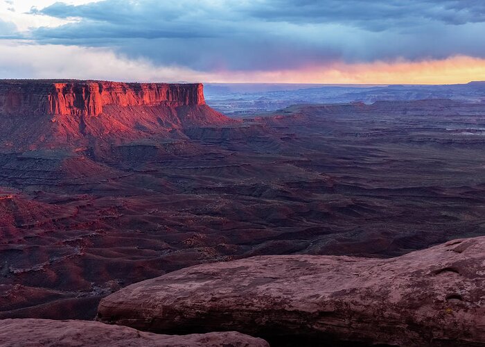Scenics Greeting Card featuring the photograph Last Light On The Mesa , Canyonlands by Kencanning