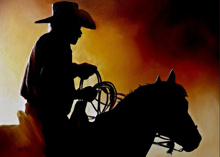Cowboy Greeting Card featuring the painting Last Roping by Barry BLAKE