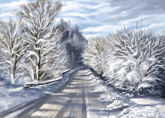 Winter Greeting Card featuring the painting Last snow series n1 by Veronica Minozzi