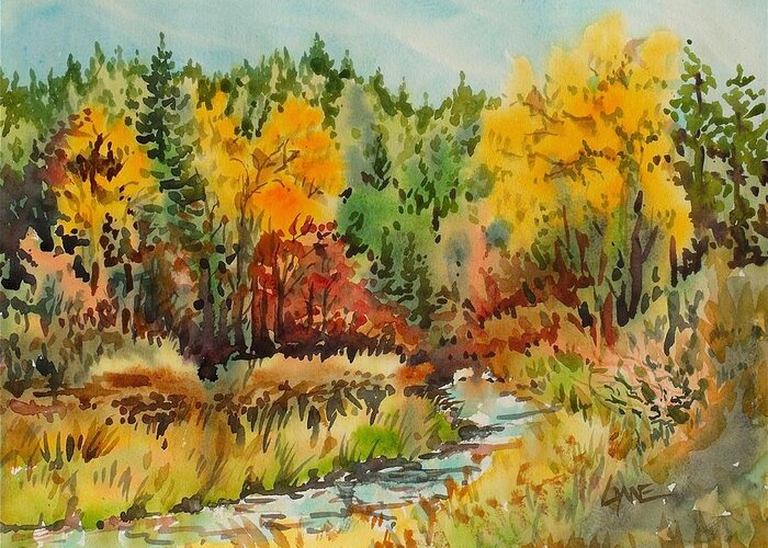 Autumn Creek Greeting Card featuring the painting Latah Creek Fall Colors by Lynne Haines