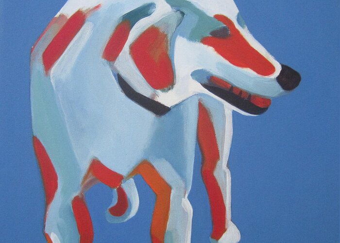 Laughing Dog Greeting Card featuring the painting Laughing Dog by Kazumi Whitemoon