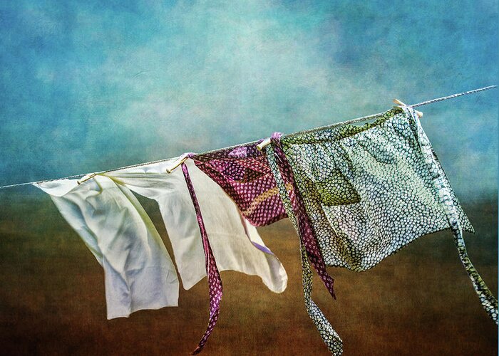 Wind Greeting Card featuring the photograph Laundry Drying On The Clothesline by Melinda Moore