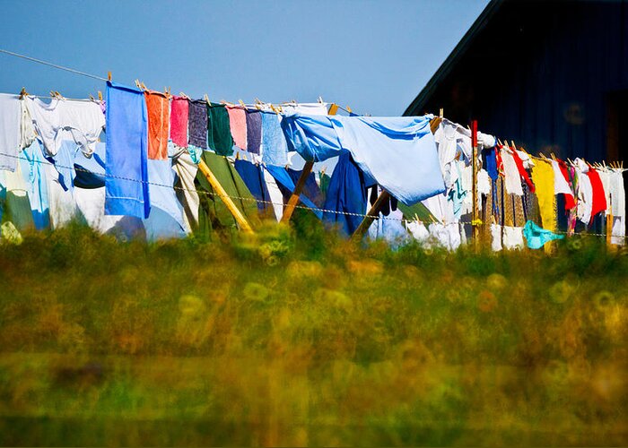 Photography Greeting Card featuring the photograph Laundry Hanging On The Line To Dry by Panoramic Images