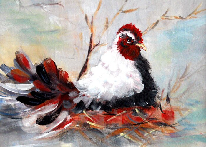 Hen Greeting Card featuring the painting Laying Eggs by Dorothy Maier
