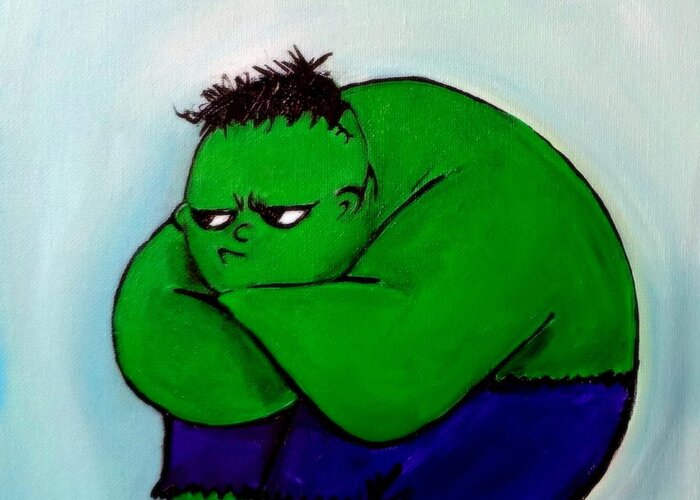 Hulk Greeting Card featuring the painting Le Hulk Incroyable by Katy Hawk