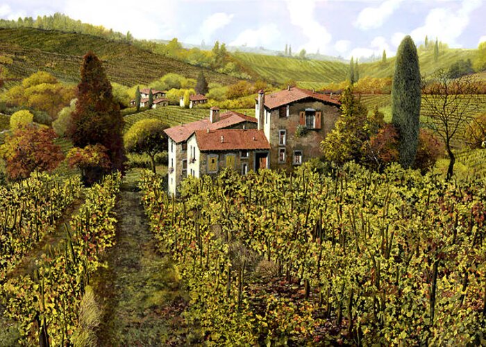 Vineyard Greeting Card featuring the painting Le Vigne Toscane by Guido Borelli