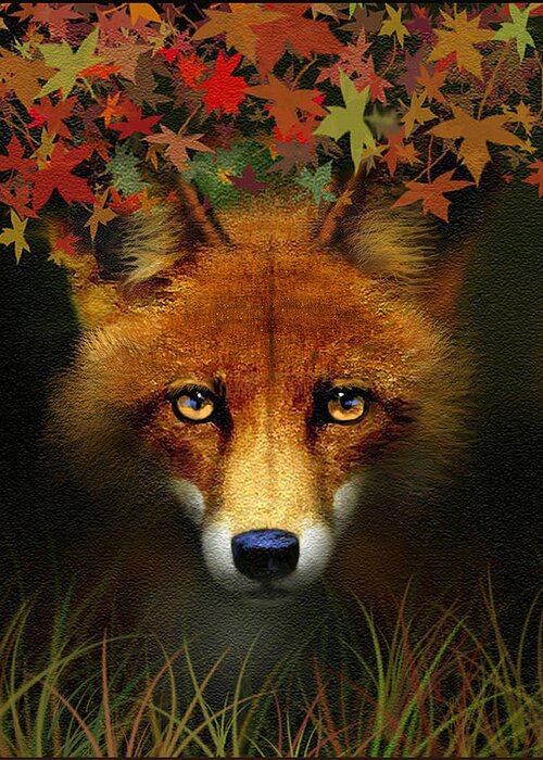 Animal Greeting Card featuring the painting Leaf Fox by Robert Foster