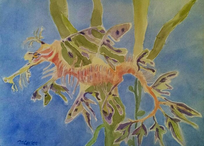 Animals Greeting Card featuring the painting Leafy Sea Dragon by M Carlen
