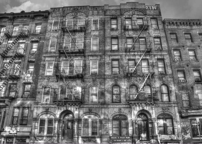 Led Zeppelin Greeting Card featuring the photograph Led Zeppelin Physical Graffiti Building in Black and White by Randy Aveille