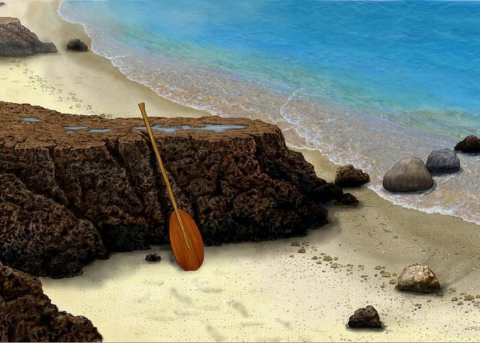 Leeward Coast Greeting Card featuring the painting Leeward Lava With Koa Paddle by Stephen Jorgensen