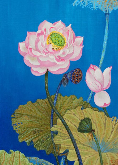 Buddha Greeting Card featuring the painting Left part of the triptych Ripple effect by Yuliya Glavnaya