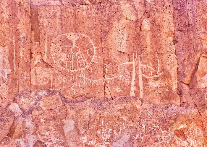 Petroglyphs Greeting Card featuring the photograph Petroglyphs Owens Valley California by Ram Vasudev