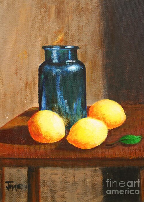 Lemons Go With Blue Greeting Card featuring the painting Lemons Go With Blue by Jimmie Bartlett