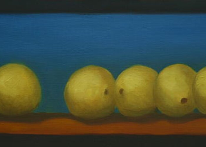 Still Life Greeting Card featuring the painting Lemons on a Ledge by Stephen Degan