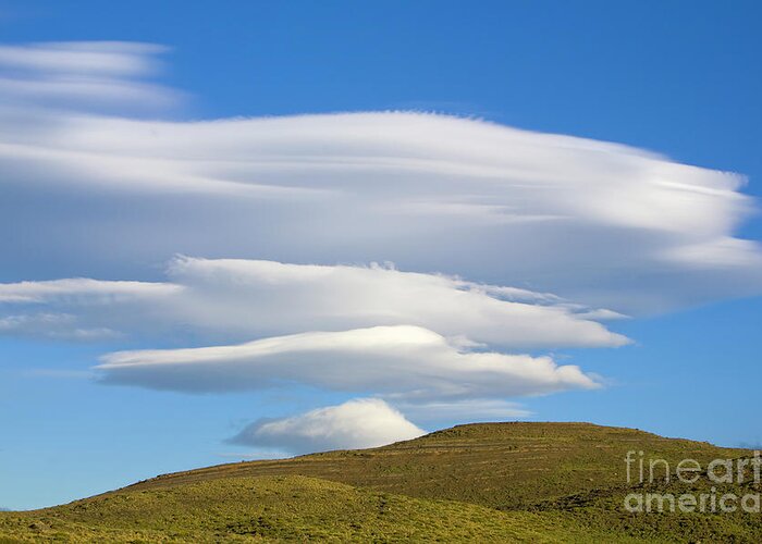 00346037 Greeting Card featuring the photograph Lenticular Clouds Over Torres Del Paine by Yva Momatiuk John Eastcott