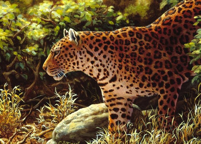 Cats Greeting Card featuring the painting Leopard Painting - On The Prowl by Crista Forest