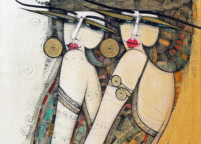 Young Girls Greeting Card featuring the painting Les Demoiselles by Albena Vatcheva