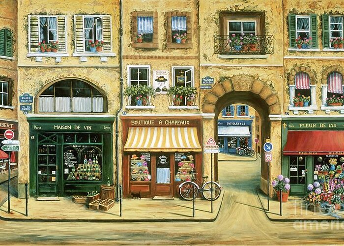 Wine Shop Greeting Card featuring the painting Les Rues de Paris by Marilyn Dunlap
