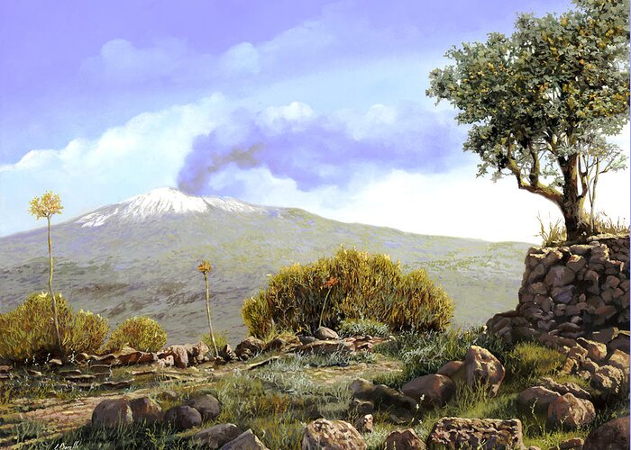 Volcano Greeting Card featuring the painting l'Etna by Guido Borelli