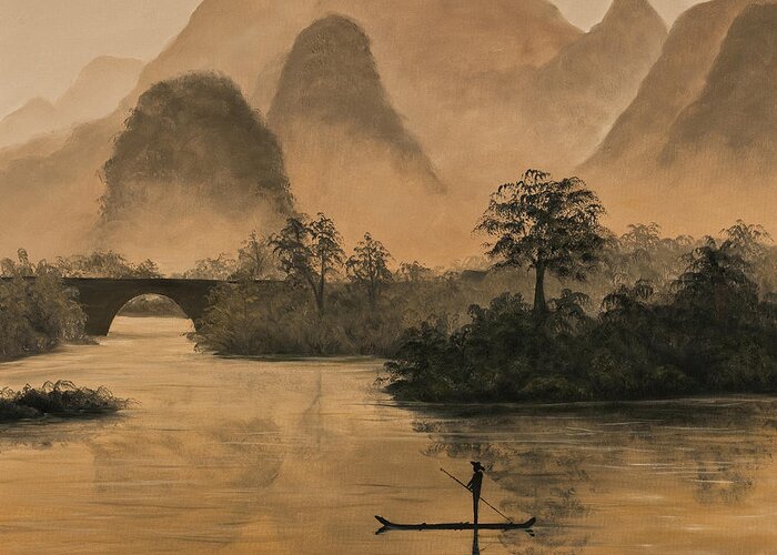 River Greeting Card featuring the painting Li River China by Darice Machel McGuire