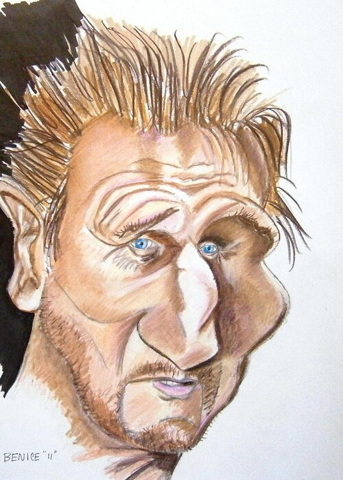 Liam Neeson Greeting Card featuring the drawing Liam Neeson by Chris Benice