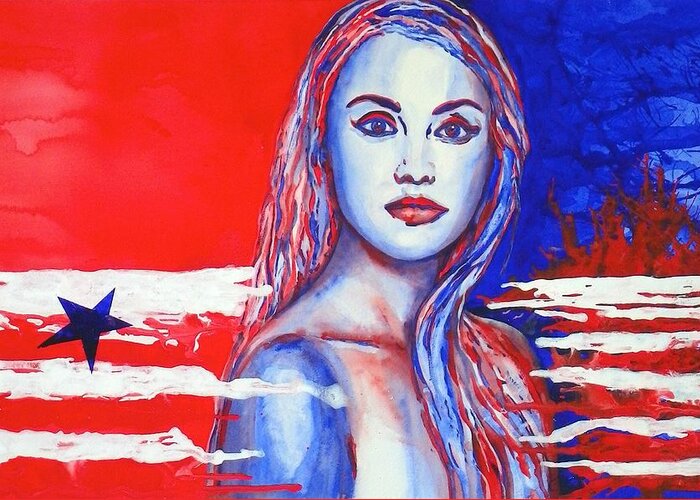 America's Freedom Greeting Card featuring the painting Liberty American Girl by Anna Ruzsan