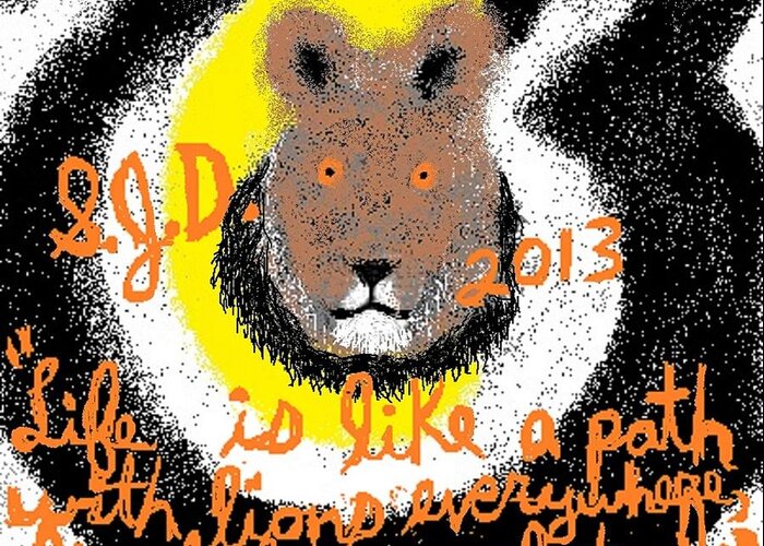  Greeting Card featuring the digital art Life is like a path with lions everywhere symbolizing obstacles to overcome by Joe Dillon