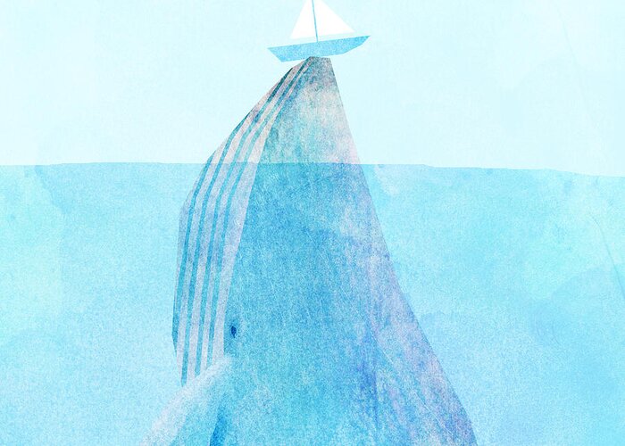 Whale Greeting Card featuring the drawing Lift by Eric Fan