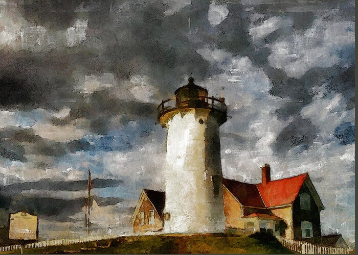 Impressionism Greeting Card featuring the painting Light House In A Storm by Georgiana Romanovna