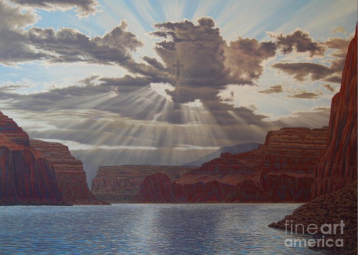 Waterscape Greeting Card featuring the painting Light of the World by Cheryl Fecht