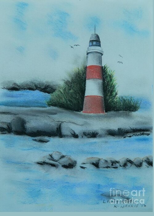 Lighthouse Greeting Card featuring the pastel Lighthouse by Kenneth Harris