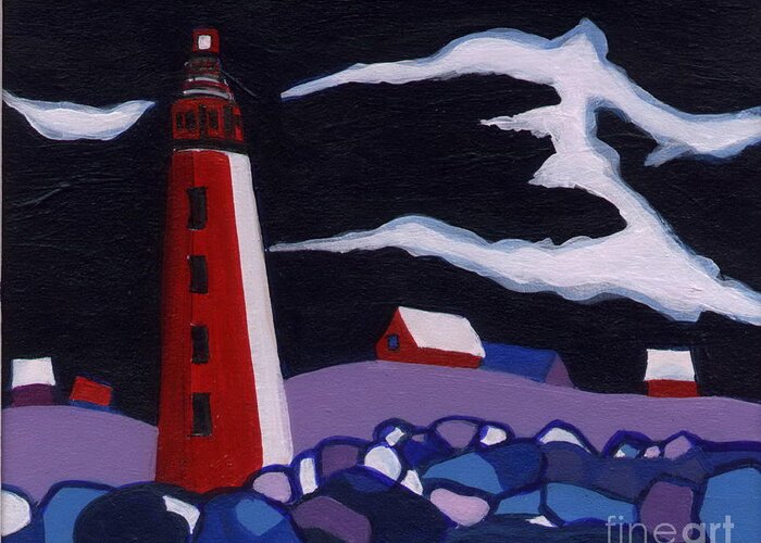 Lighthouse Greeting Card featuring the painting Lighthouse miniature by Joyce Gebauer
