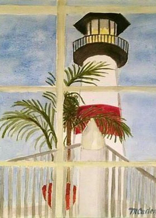 Michelle Carlen Greeting Card featuring the painting Lighthouse Oceanside Harbor by M Carlen