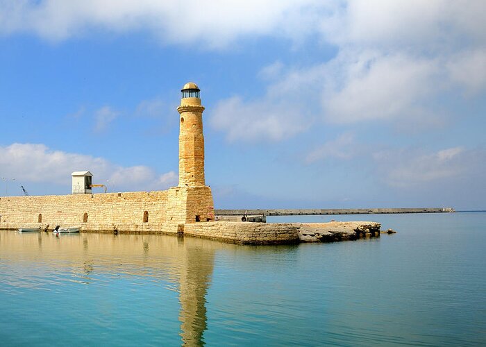 Scenics Greeting Card featuring the photograph Lighthouse On The Greek Island Crete by Pidjoe