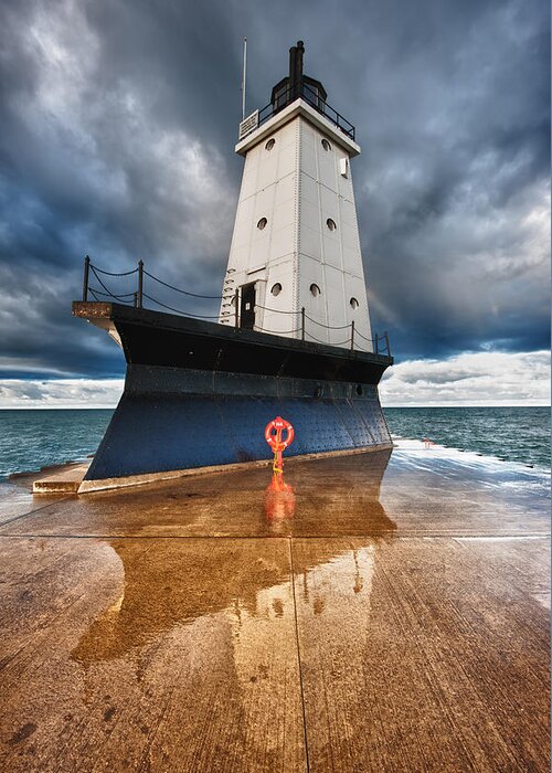 Clouds Greeting Card featuring the photograph Lighthouse Reflection by Sebastian Musial