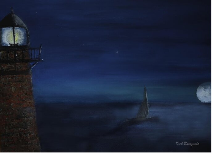 Lighthouse Greeting Card featuring the painting Lighthouse Vigil by Dick Bourgault