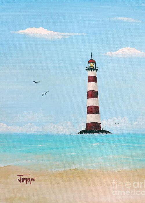 Striped Lighthouse Greeting Card featuring the painting Lighthouse With Stripes by Jimmie Bartlett