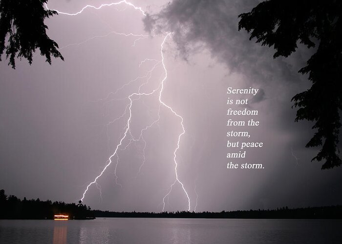 Lightning Greeting Card featuring the photograph Lightning at the Lake - Inspirational Quote by Barbara West