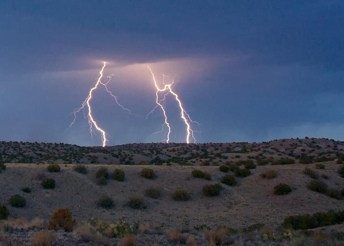 Lightning Greeting Card featuring the photograph Lightning Dance over the New Mexico Desert by Mary Lee Dereske