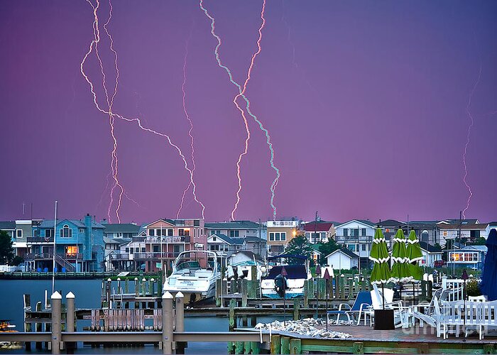 Lbi Greeting Card featuring the photograph Lightning Over LBI by Mark Miller