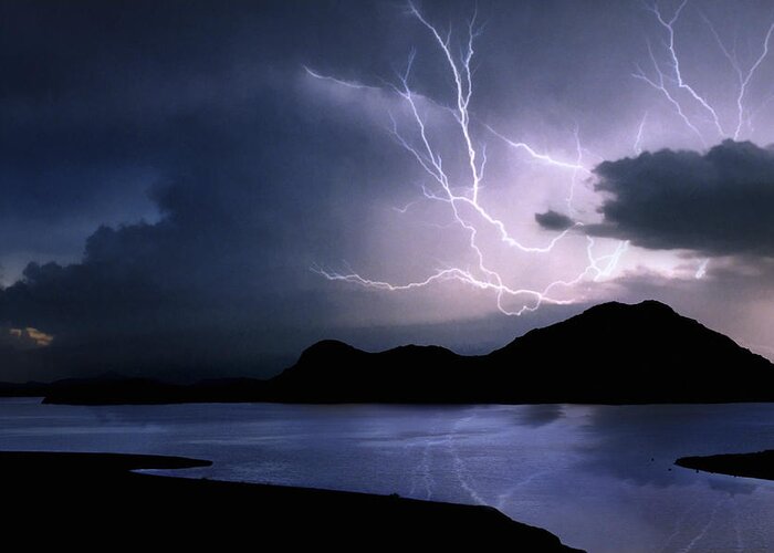 Oklahoma Greeting Card featuring the photograph Lightning over Quartz Mountains - Oklahoma by Jason Politte