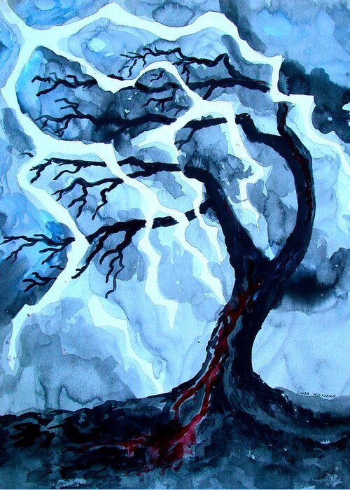 Tree Greeting Card featuring the painting Lightning Tree by Linda Williams