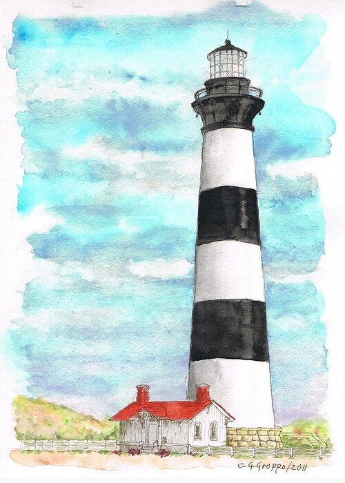 Lighthose Bodie Island Greeting Card featuring the painting Ligthhouse Bodie Island, North Carolina by Carlos G Groppa