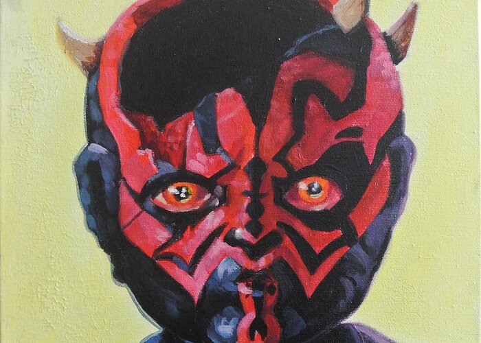 Darth Maul Star Wars Canvas Painting Portrait Greeting Card featuring the drawing Lil Darth by Steve Hunter