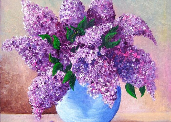 Lilac Greeting Card featuring the painting Lilac by Nina Mitkova